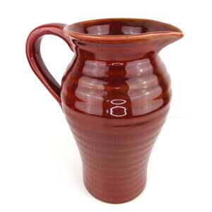 Vintage Studio Pottery Oxblood Glaze Pitcher 10” Hand Thrown Stoneware Jug